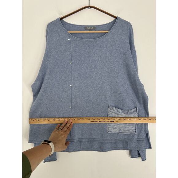 Habitat Sweater Women's Large 100% Cotton Minimalist Artsy Pocket Lagenlook Blue - Picture 6 of 9